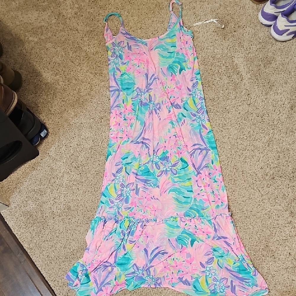 Lilly Pulitzer Pink Teal Purple Tropical Print Dress